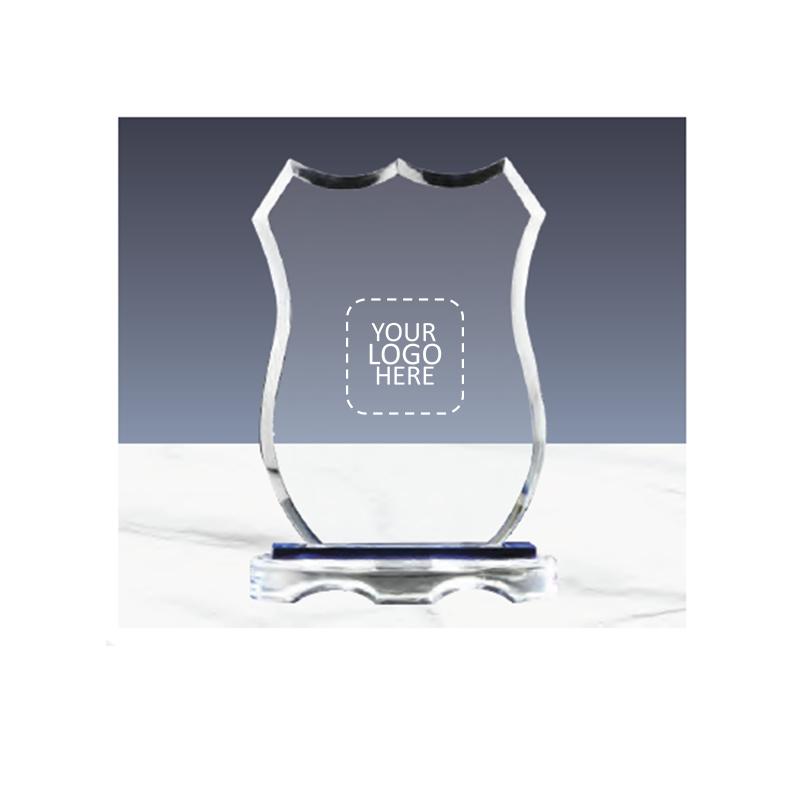 Crystal Award With Blue Base With Logo